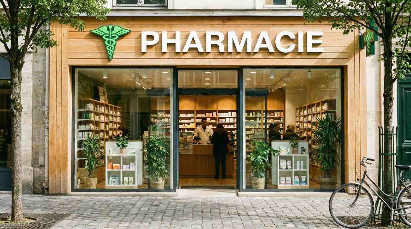 Façade Pharmacie de la Gare de Sainte Geneviève située à Sainte Geneviève des Bois
